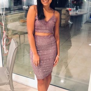 Sparkly purple midi skirt set